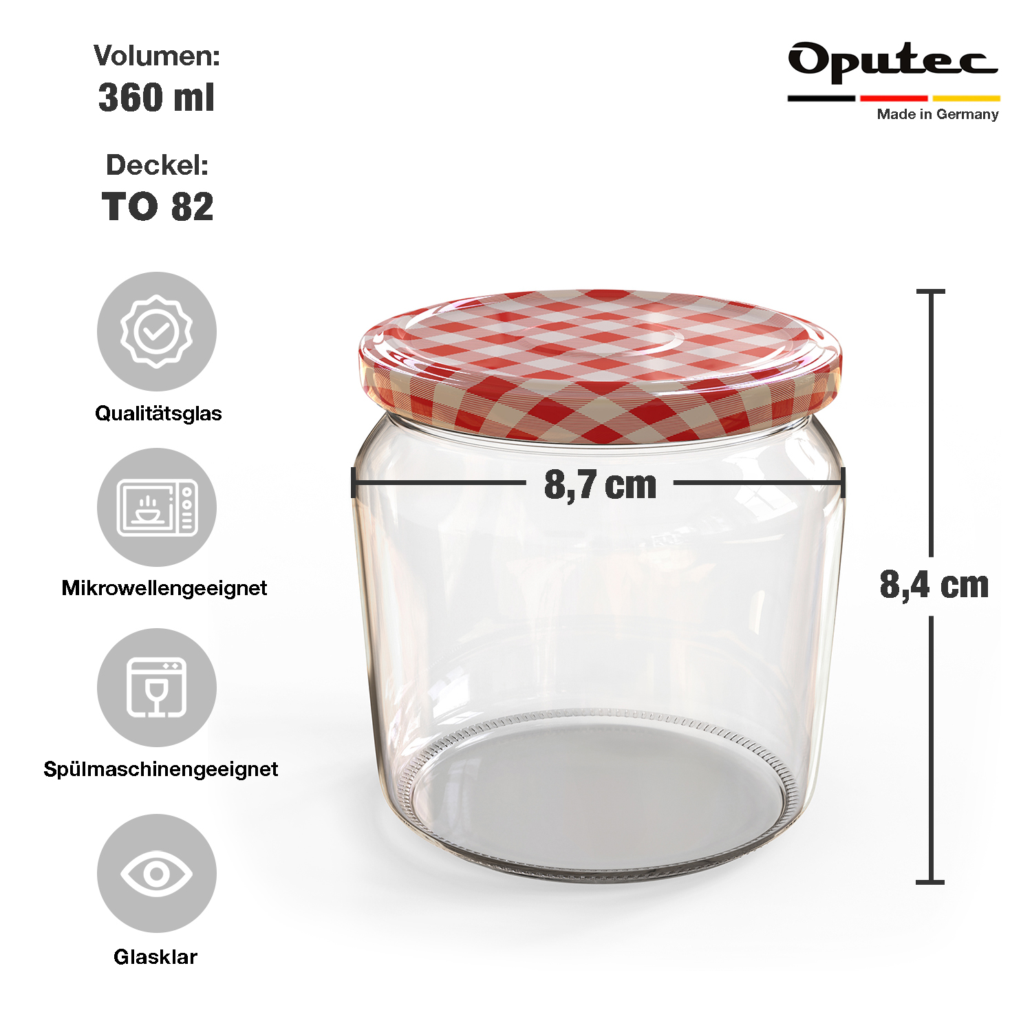 12x 360ml Einmachgläser mit Deckel Rot-Weiß-Karo (TO82) 12x 360ml Einmachgläser mit Deckel Rot-Weiß-Karo (TO82)