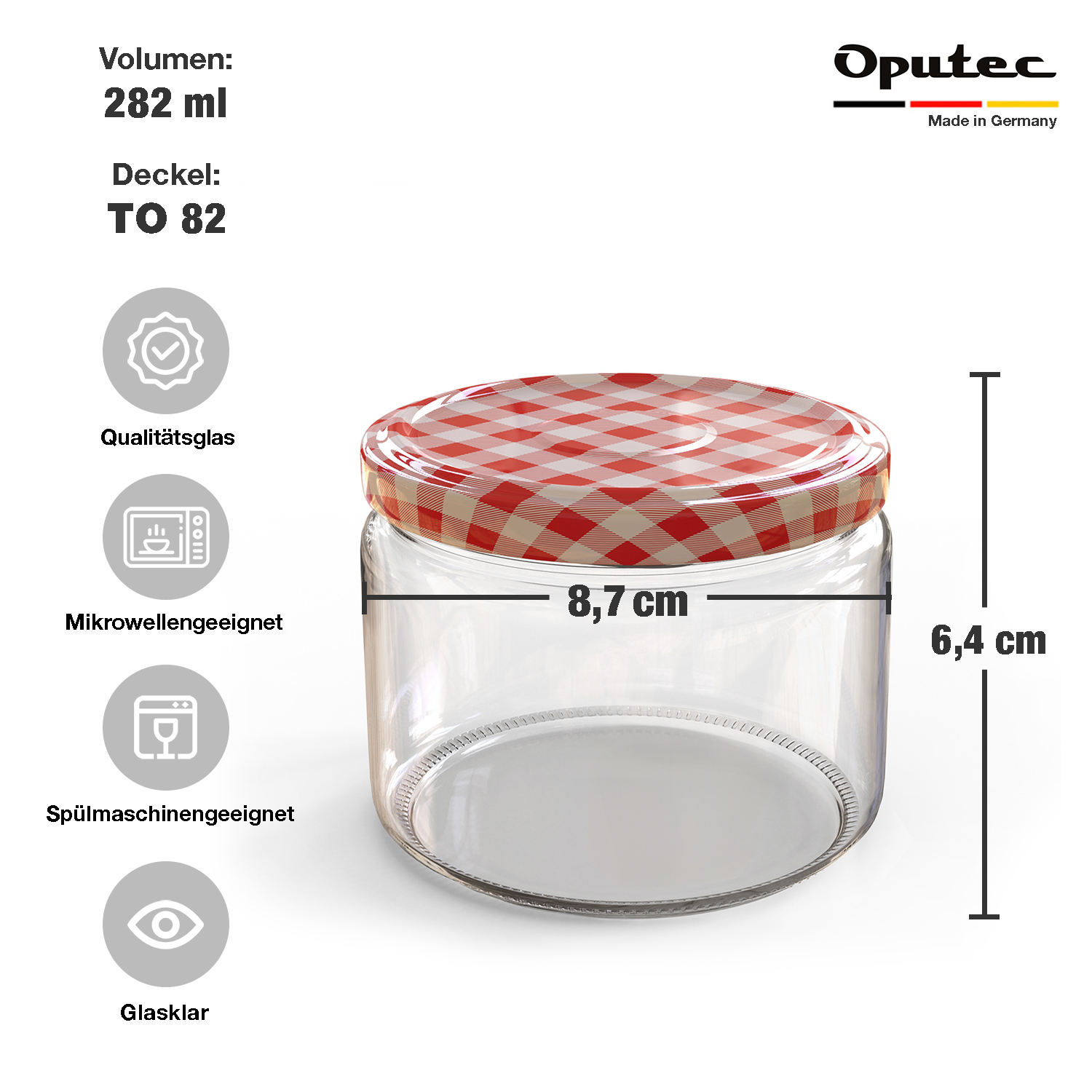 48x 282ml Einmachgläser mit Deckel Rot-Weiß-Karo (TO82) 48x 282ml Einmachgläser mit Deckel Rot-Weiß-Karo (TO82)