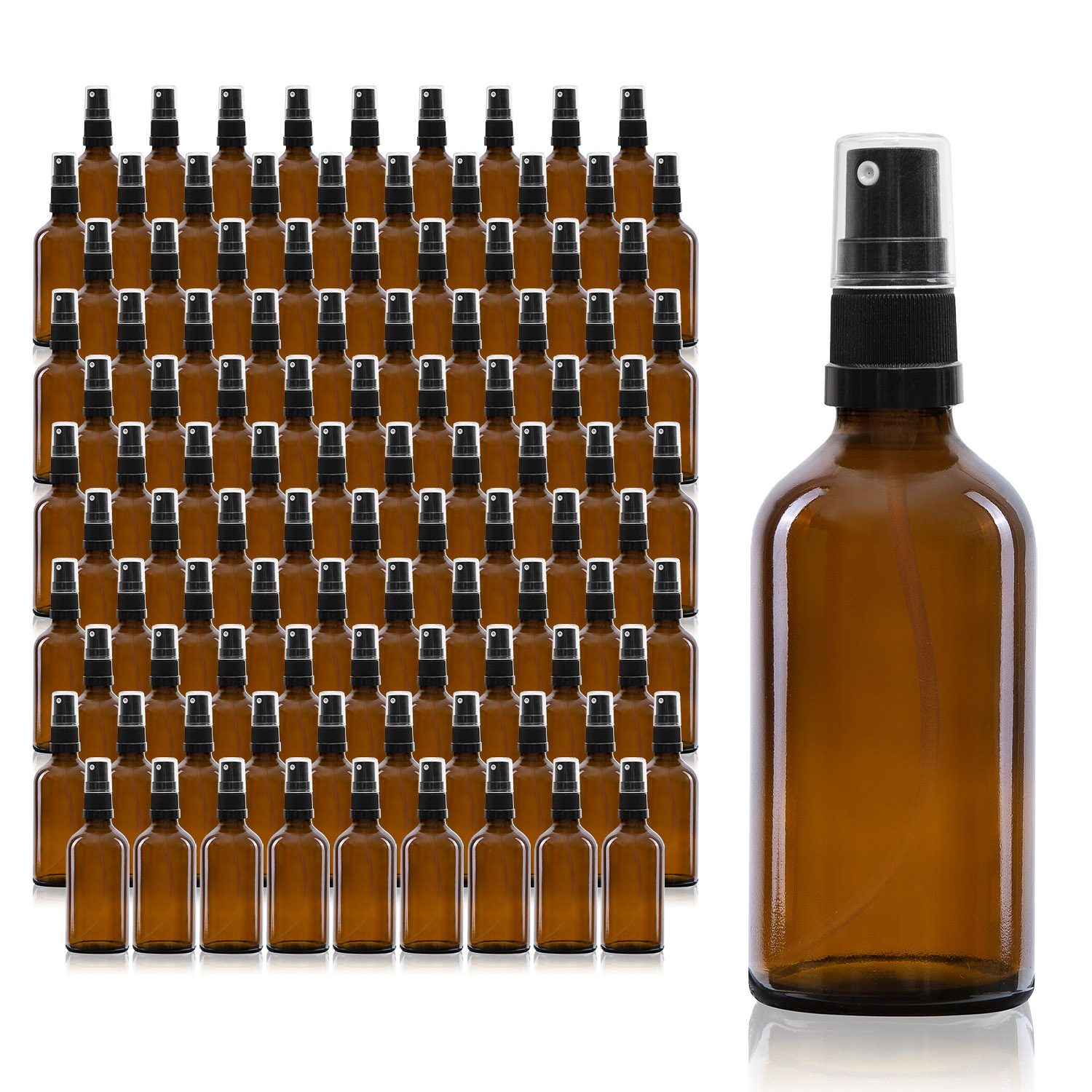 105x 50ml Sprühflasche aus Braunglas mit schwarzem Sprühaufsatz, Großpackung 105x 50ml Sprühflasche aus Braunglas mit schwarzem Sprühaufsatz, Großpackung