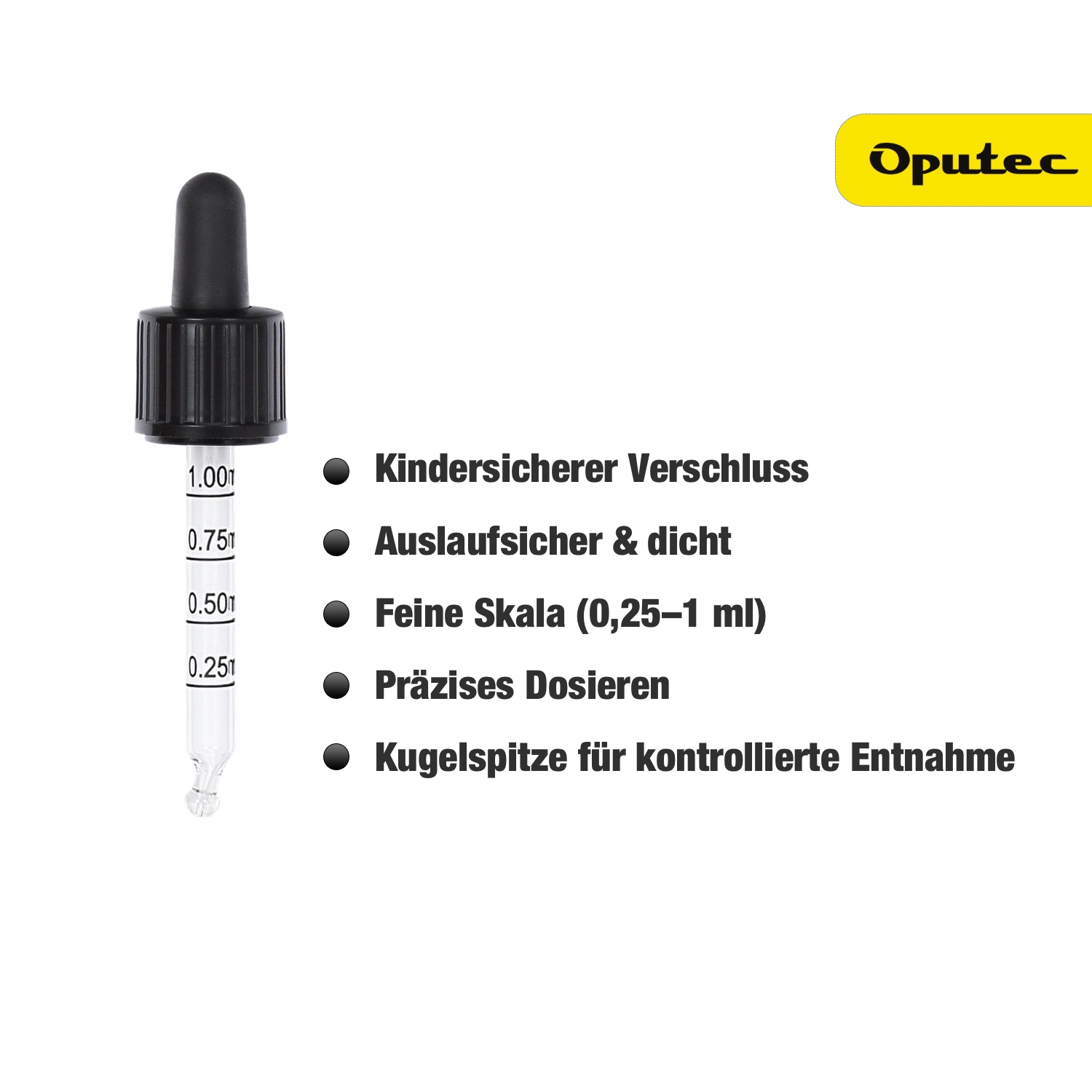 10x 30ml Pipetten-Flasche mit Glaspipette und Skala, Klarglas, schwarzer Deckel