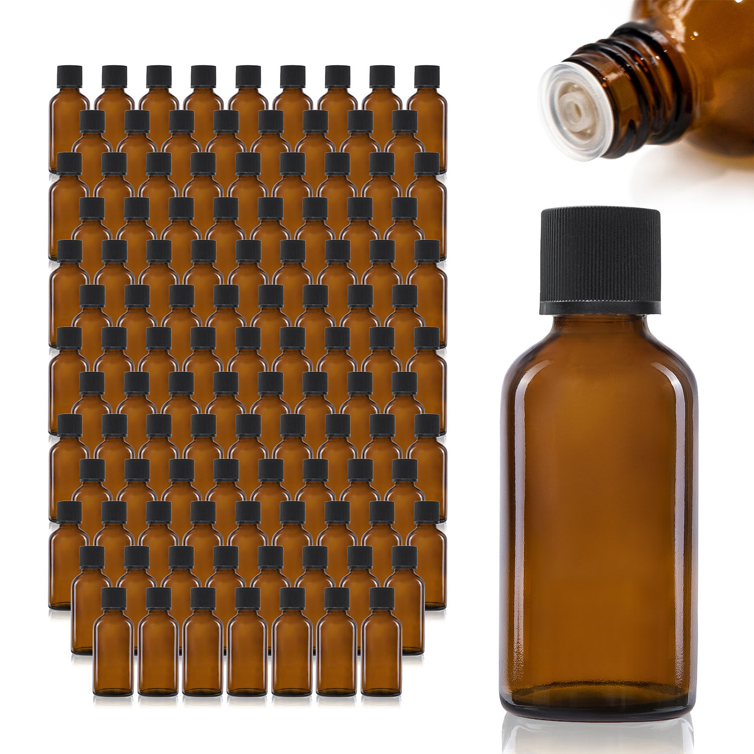 143x 30ml Tropfflasche aus Braunglas mit Tröpflereinsatz, schwarzer Deckel, Großpackung 