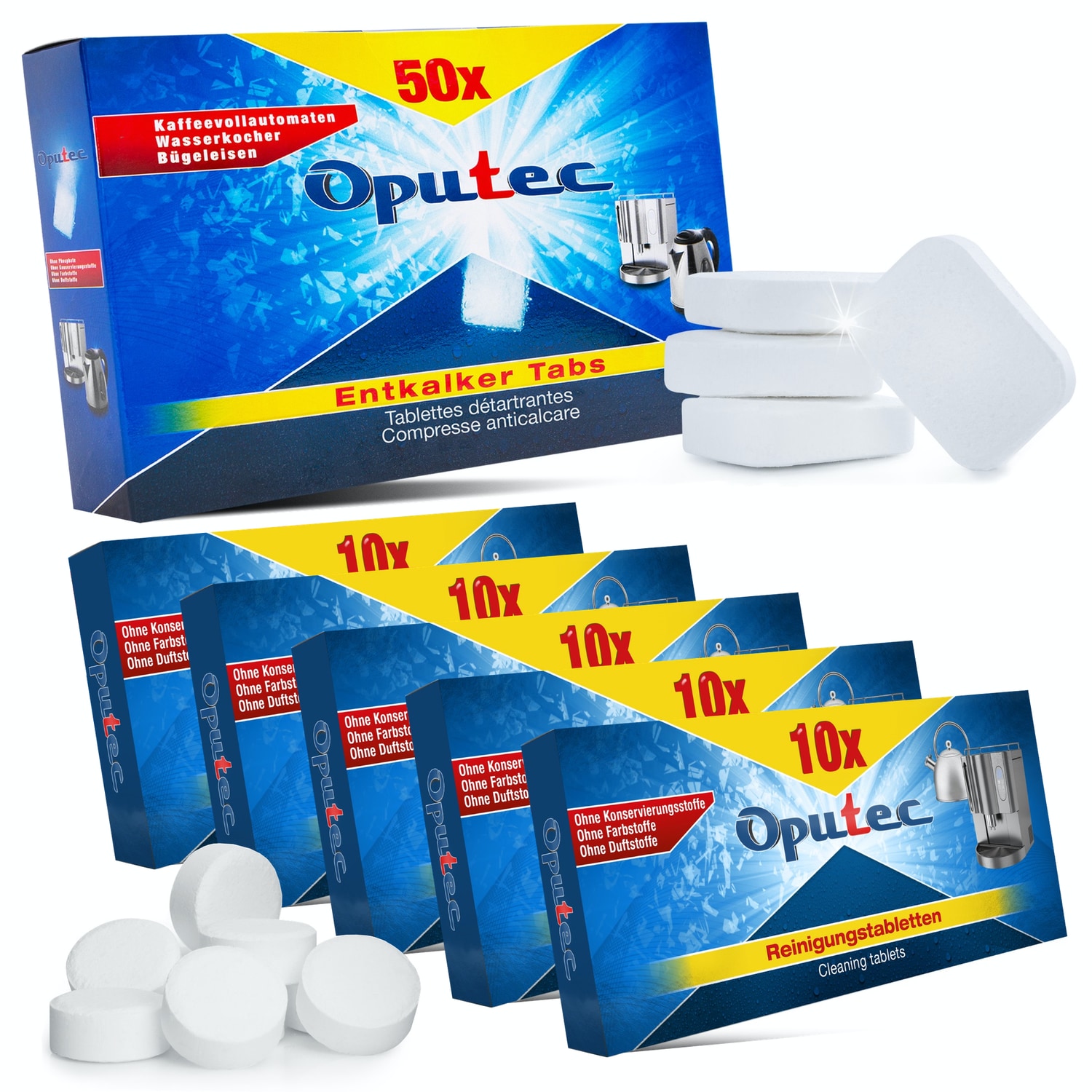 Reinigungsset für Kaffeevollautomaten: 50 Entkalker Tabs + 50 Reinigungstabs zur Entfettung