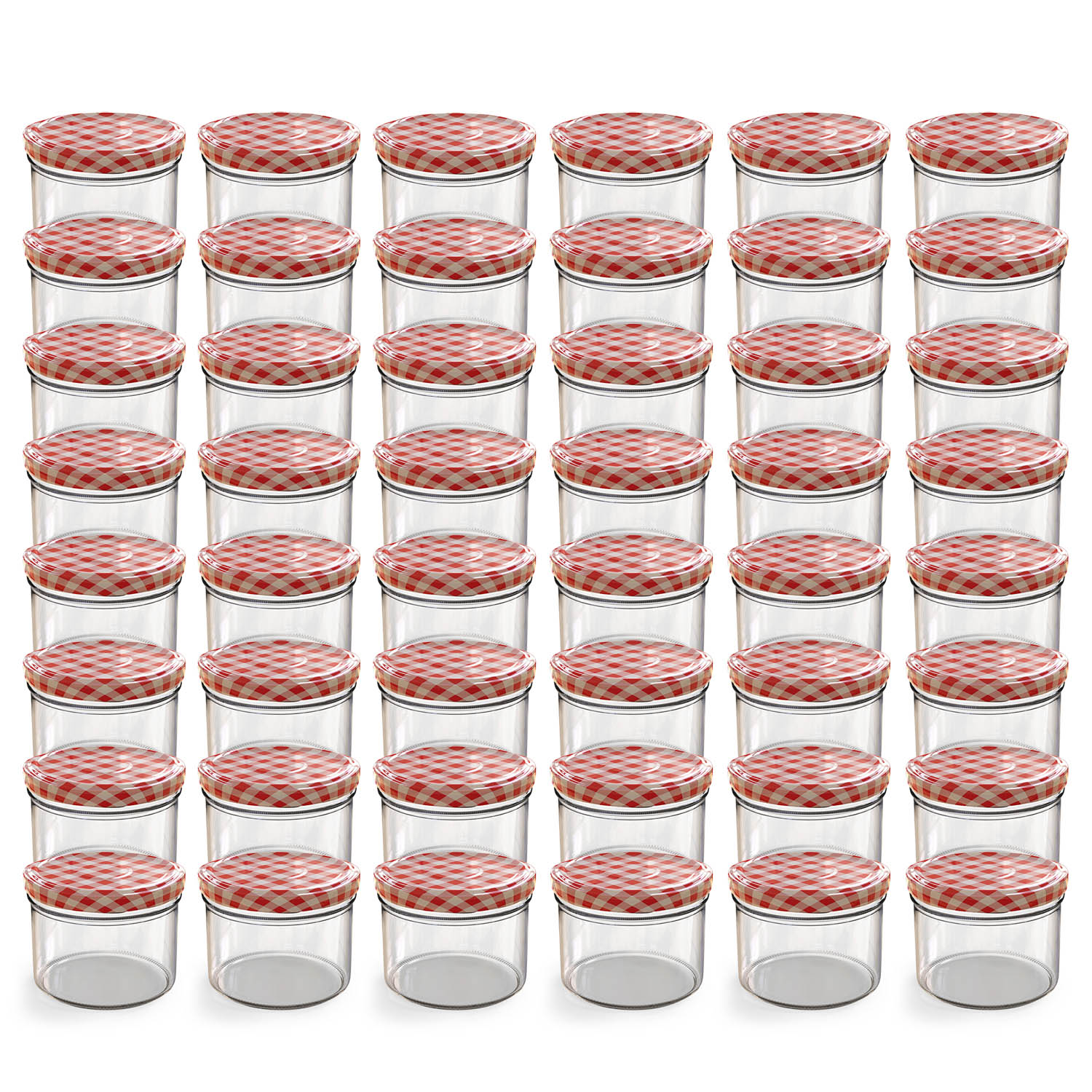 48x 230ml Einmachgläser mit Deckel Rot-Weiß-Karo (TO82) 48x 230ml Einmachgläser mit Deckel Rot-Weiß-Karo (TO82)