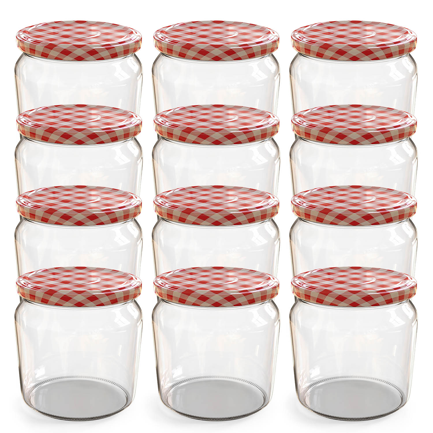 12x 360ml Einmachgläser mit Deckel Rot-Weiß-Karo (TO82) 12x 360ml Einmachgläser mit Deckel Rot-Weiß-Karo (TO82)