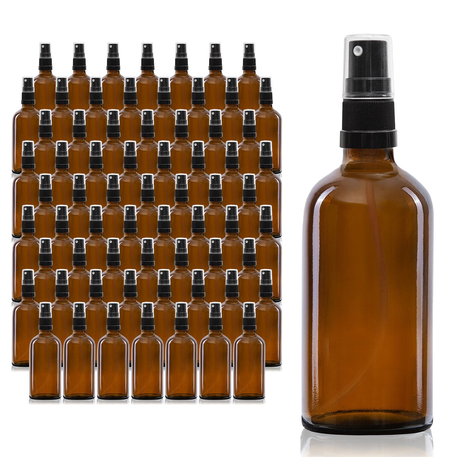 68x 100ml Sprühflasche aus Braunglas mit schwarzem Sprühaufsatz, Großpackung 68x 100ml Sprühflasche aus Braunglas mit schwarzem Sprühaufsatz, Großpackung
