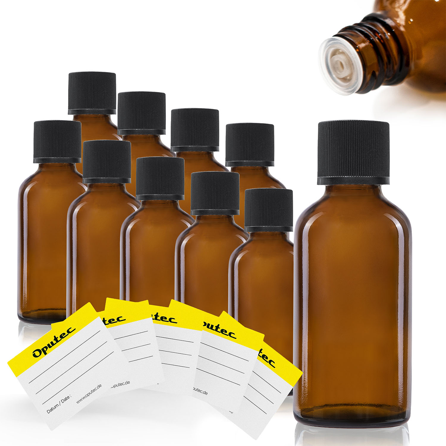 10x 30ml Tropfflasche aus Braunglas mit Tröpflereinsatz, schwarzer Deckel
