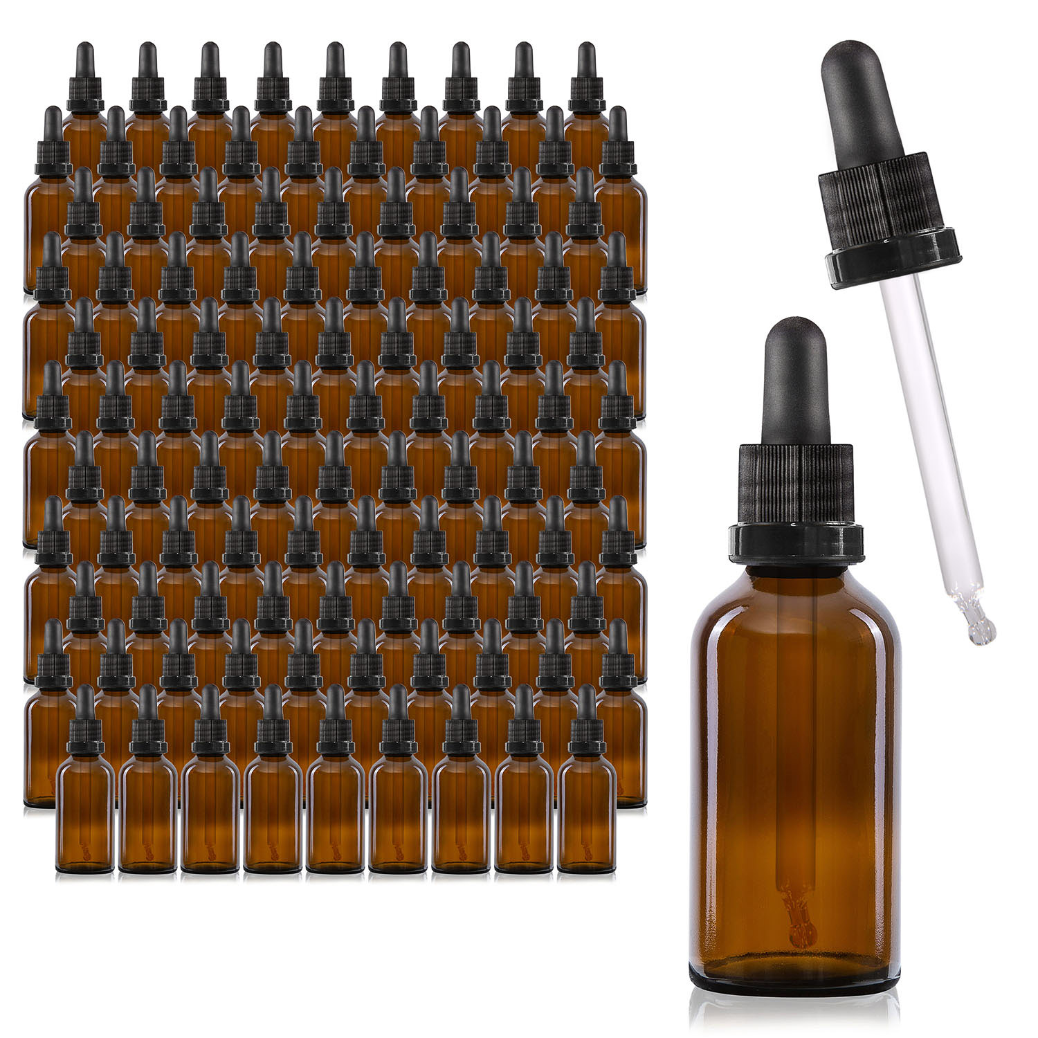 105x 50 ml Pipettenflaschen, Braunglas, mit Kugelspitze-Glaspipette und schwarzem Deckel 105x 50 ml Pipettenflaschen, Braunglas, mit Kugelspitze-Glaspipette und schwarzem Deckel