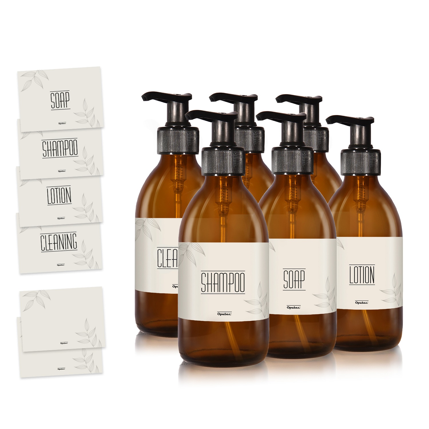 6 x 250ml Seifenspender aus Braunglas + Etiketten