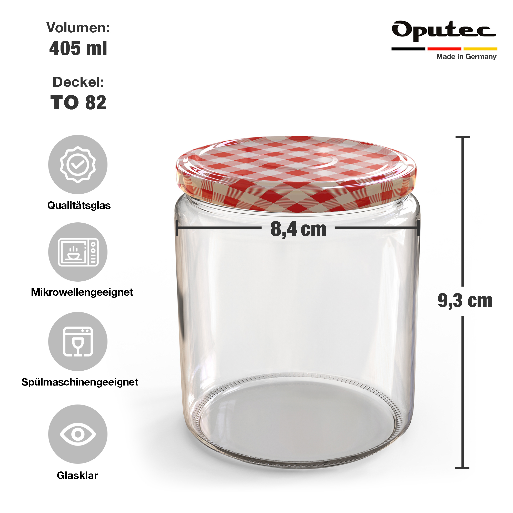 48x 405ml Einmachgläser mit Deckel Rot-Weiß-Karo (TO82) 48x 405ml Einmachgläser mit Deckel Rot-Weiß-Karo (TO82)