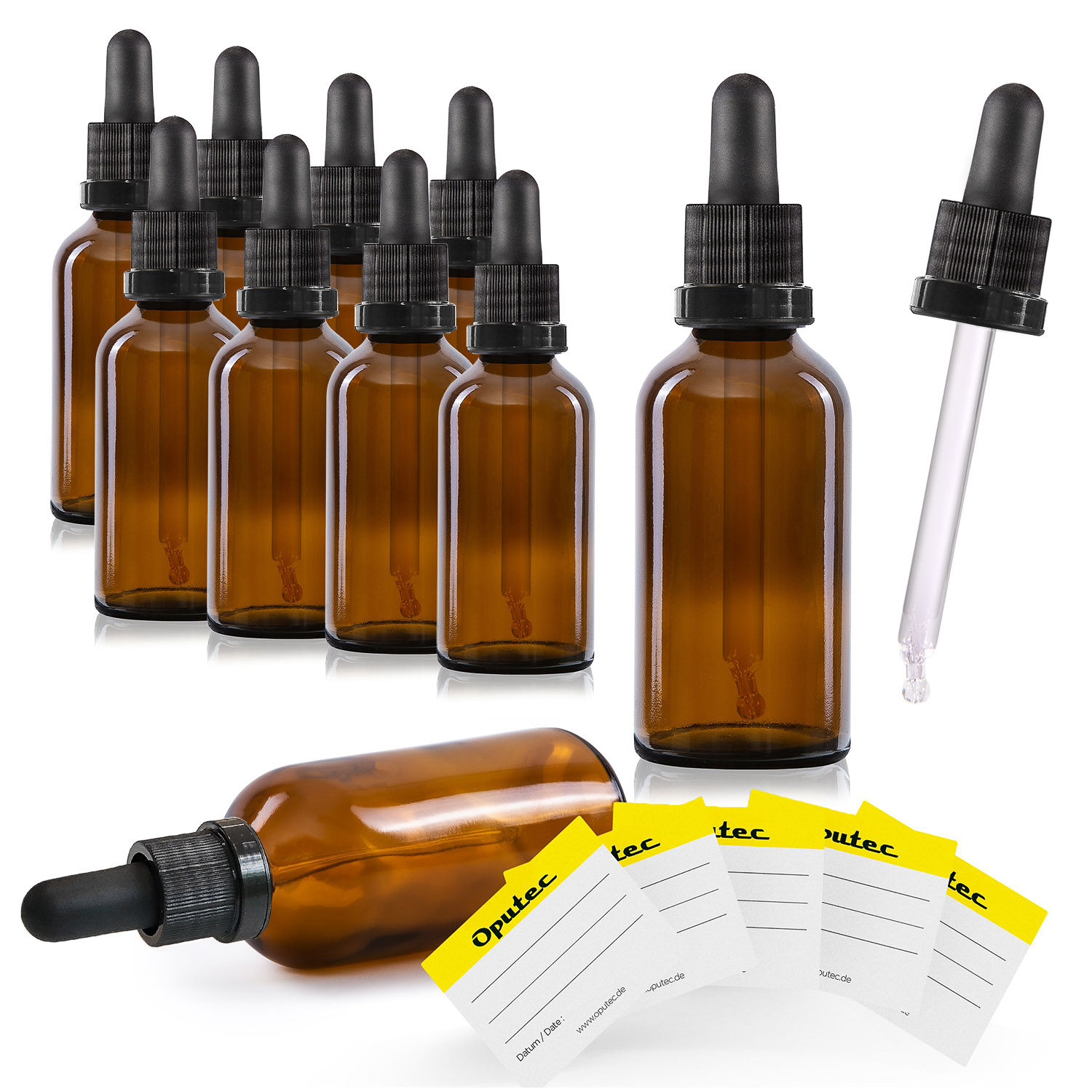 10x 50 ml Pipettenflaschen, Braunglas, mit Kugelspitze-Glaspipette und schwarzem Deckel 10x 50 ml Pipettenflaschen, Braunglas, mit Kugelspitze-Glaspipette und schwarzem Deckel