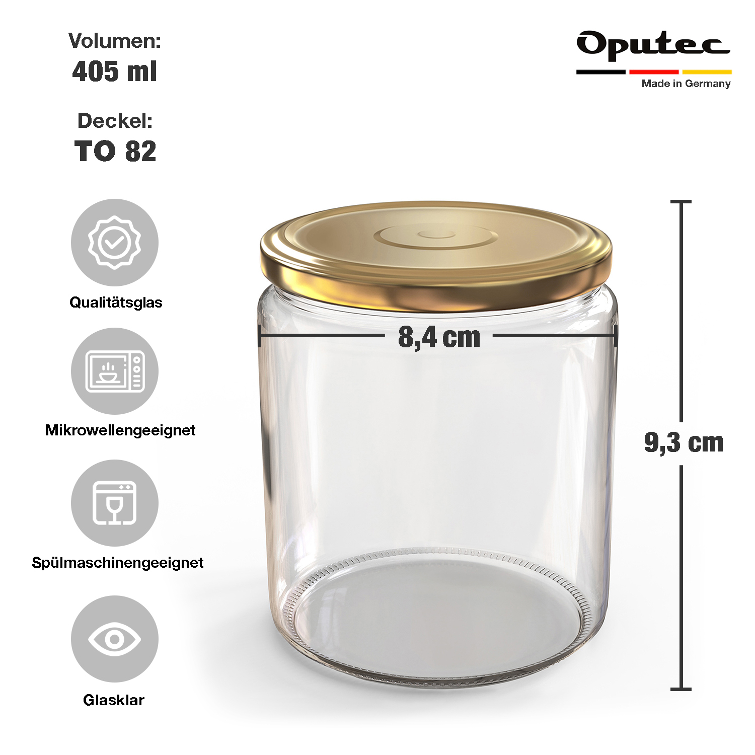 48x 405ml Einmachgläser mit Deckel Gold (TO82) 48x 405ml Einmachgläser mit Deckel Gold (TO82)