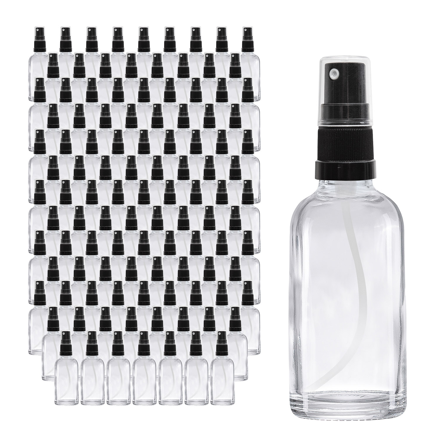 143x 30ml Sprühflasche aus Klarglas mit schwarzem Sprühaufsatz, Großpackung 143x 30ml Sprühflasche aus Klarglas mit schwarzem Sprühaufsatz, Großpackung