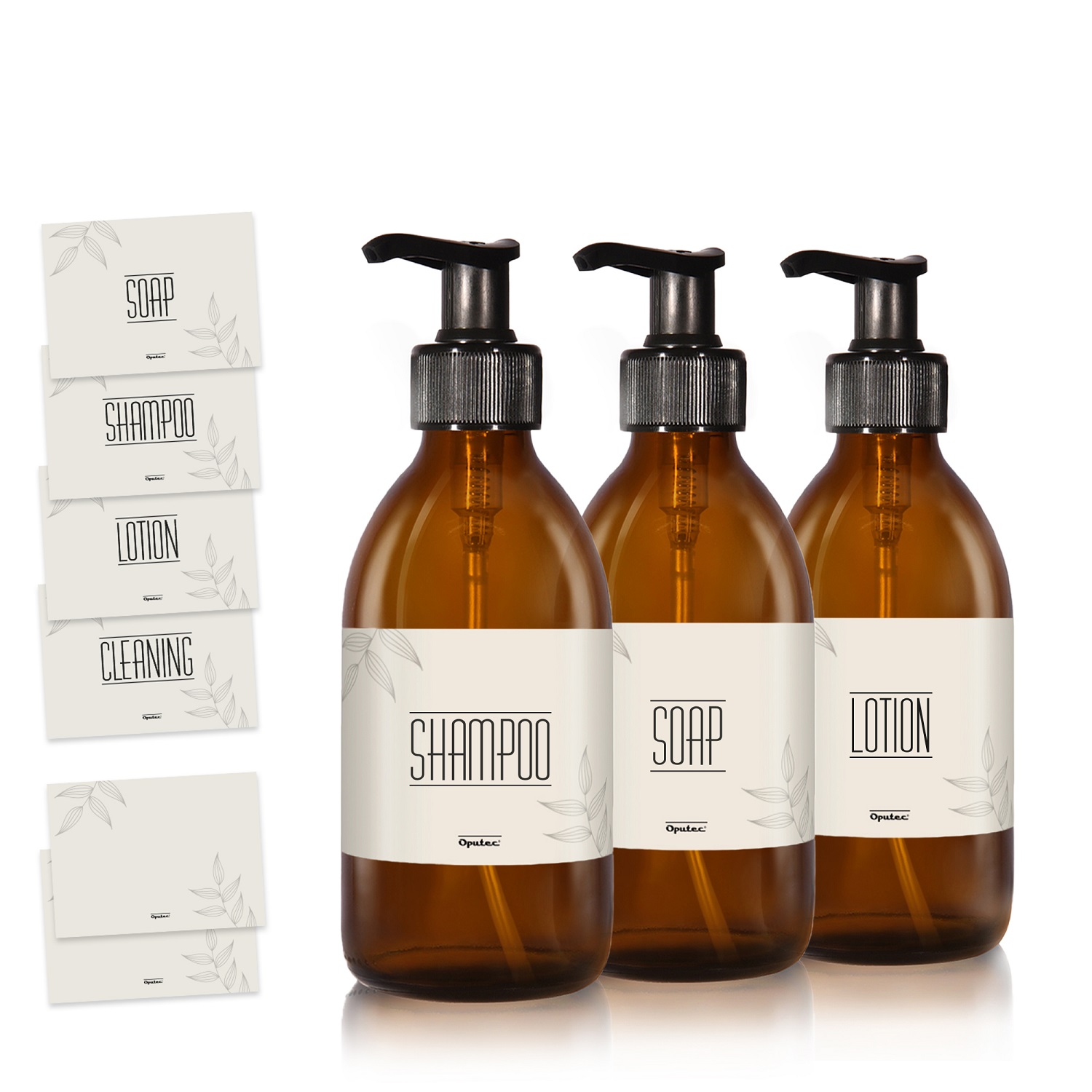 3 x 250ml Seifenspender aus Braunglas + Etiketten