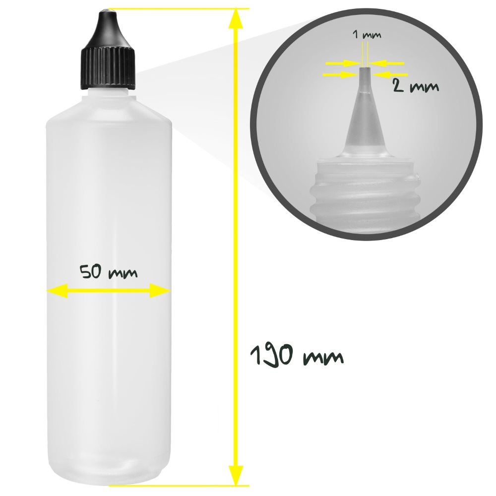 250ml_Leerflaschen_TechnischeZeichnung_1000 50 x 250ml Dosierflaschen / Liquid-Flaschen mit Tröpflerspitze