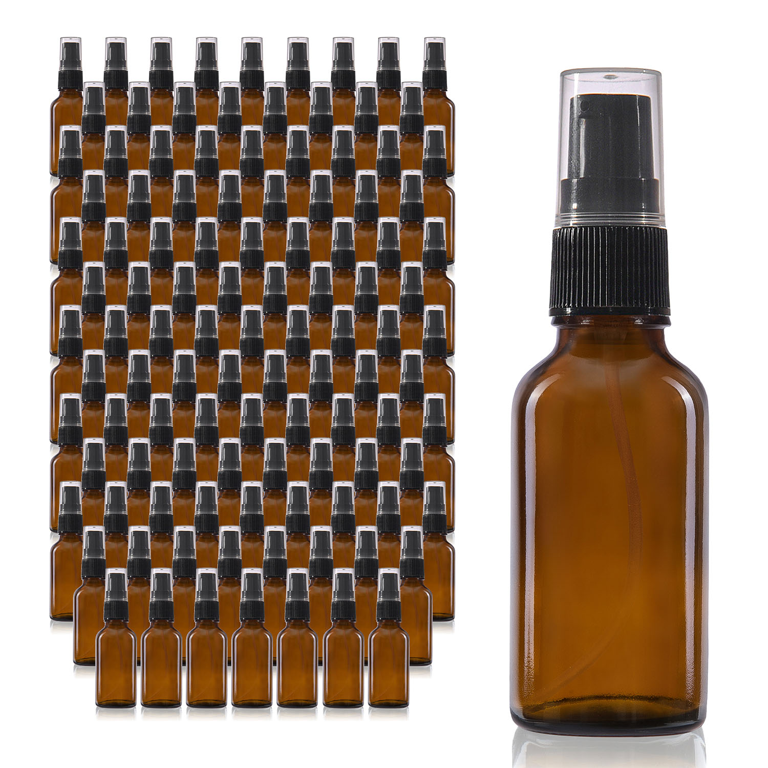 143x 30ml Pumpspender Pumpflasche aus Braunglas, Cremspender mit schwarzem Pumpkopf, Großpackung