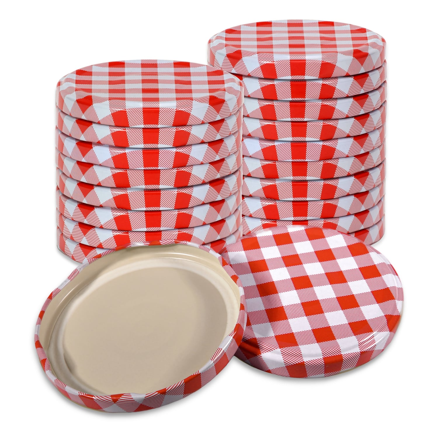 20 x Schraubdeckel TO 82 – Rot-Weiß kariert