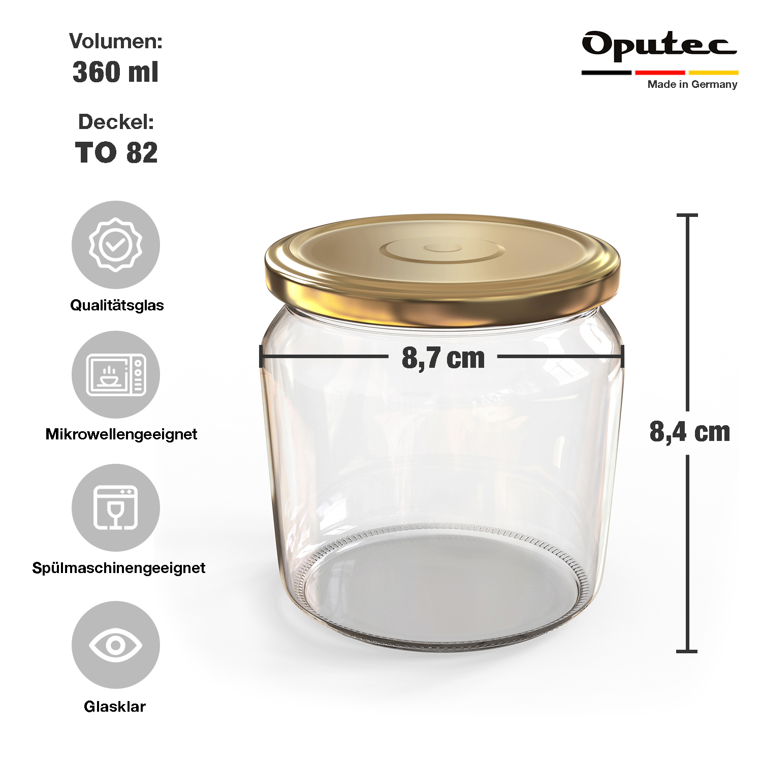 48x 360ml Einmachgläser mit Deckel Gold (TO82) 48x 360ml Einmachgläser mit Deckel Gold (TO82)