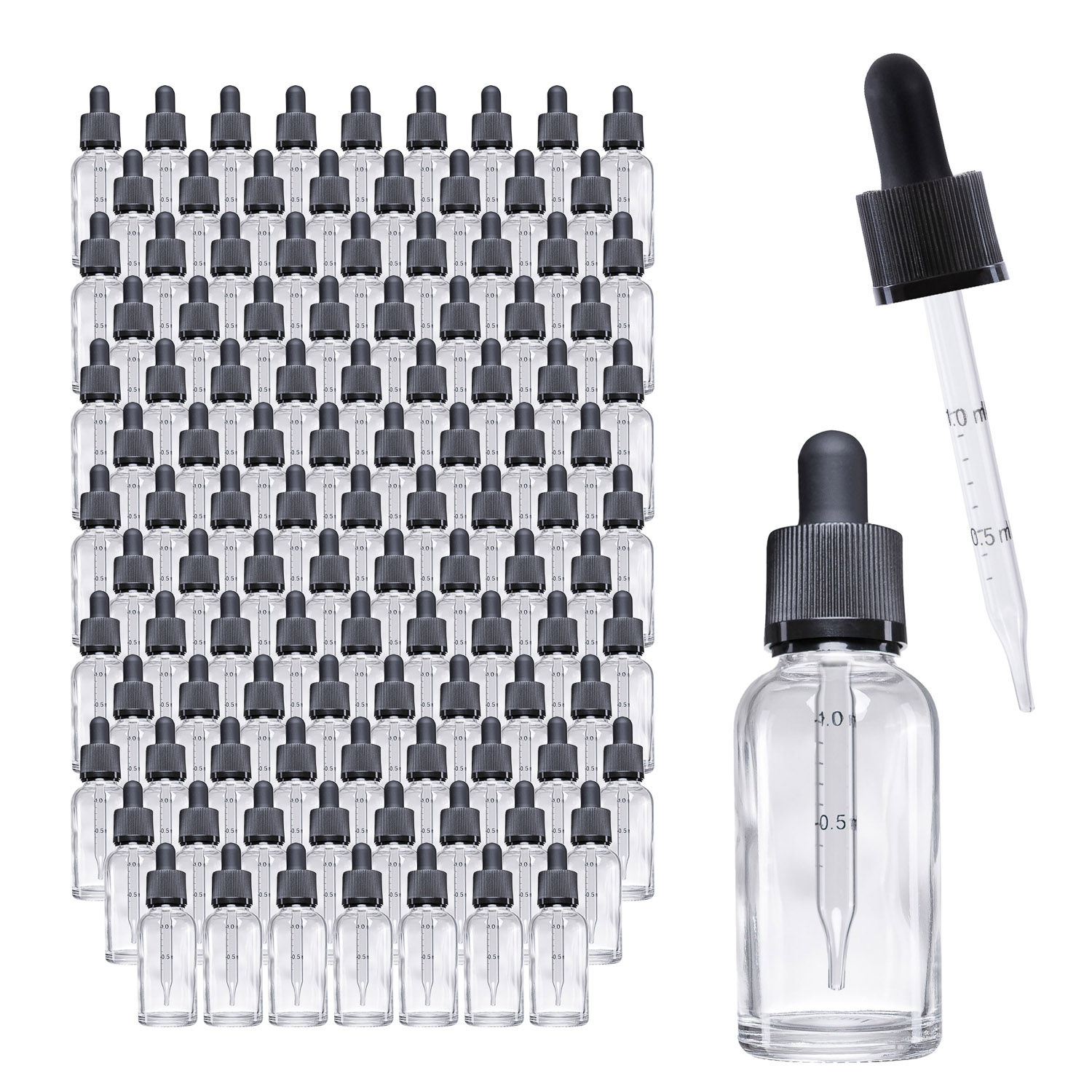 143x 30ml Pipetten-Flasche mit Glaspipette und Skala, Klarglas, schwarzer Deckel 143x 30ml Pipetten-Flasche mit Glaspipette und Skala, Klarglas, schwarzer Deckel