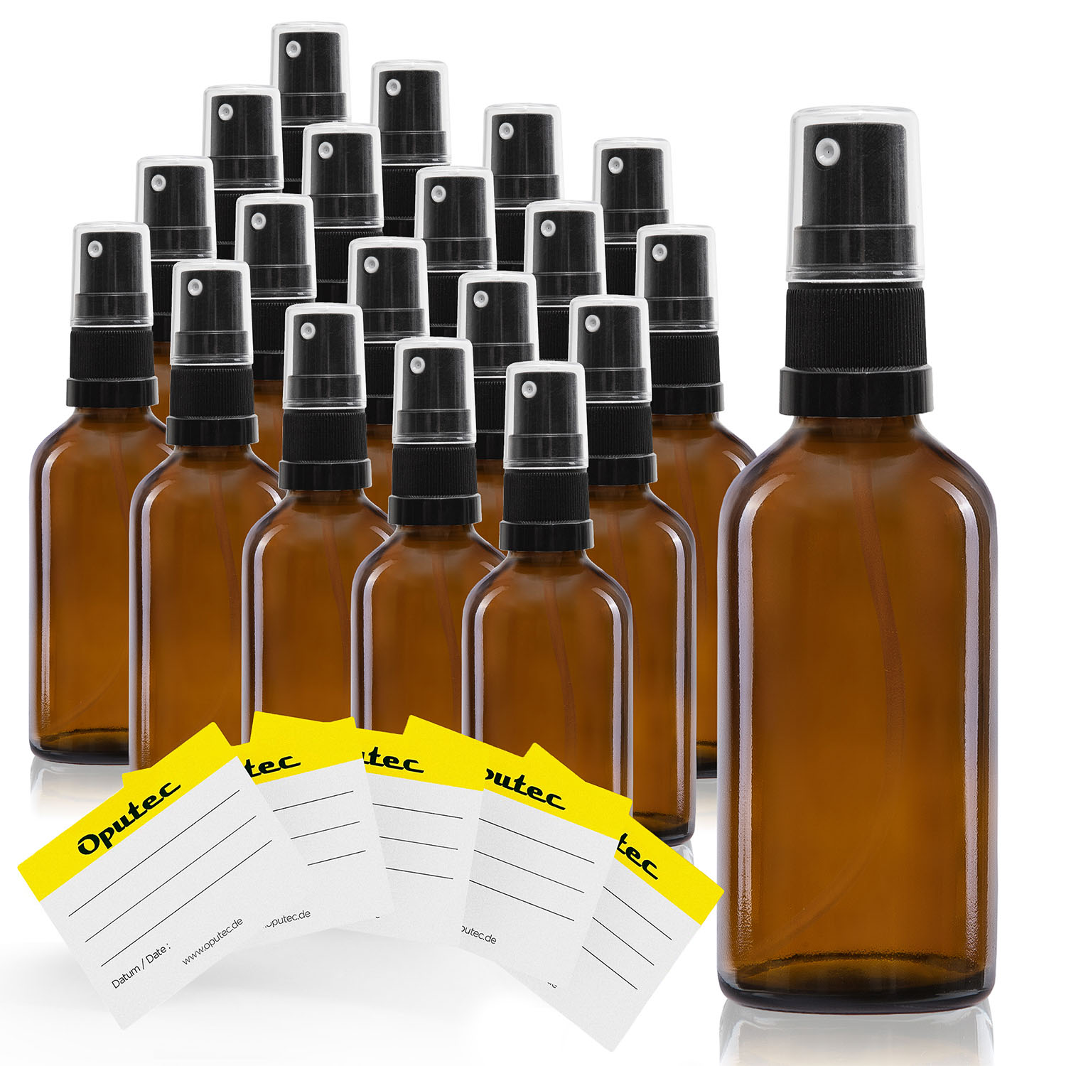 20x 30ml Sprühflasche aus Braunglas mit schwarzem Sprühaufsatz, inkl. Etiketten