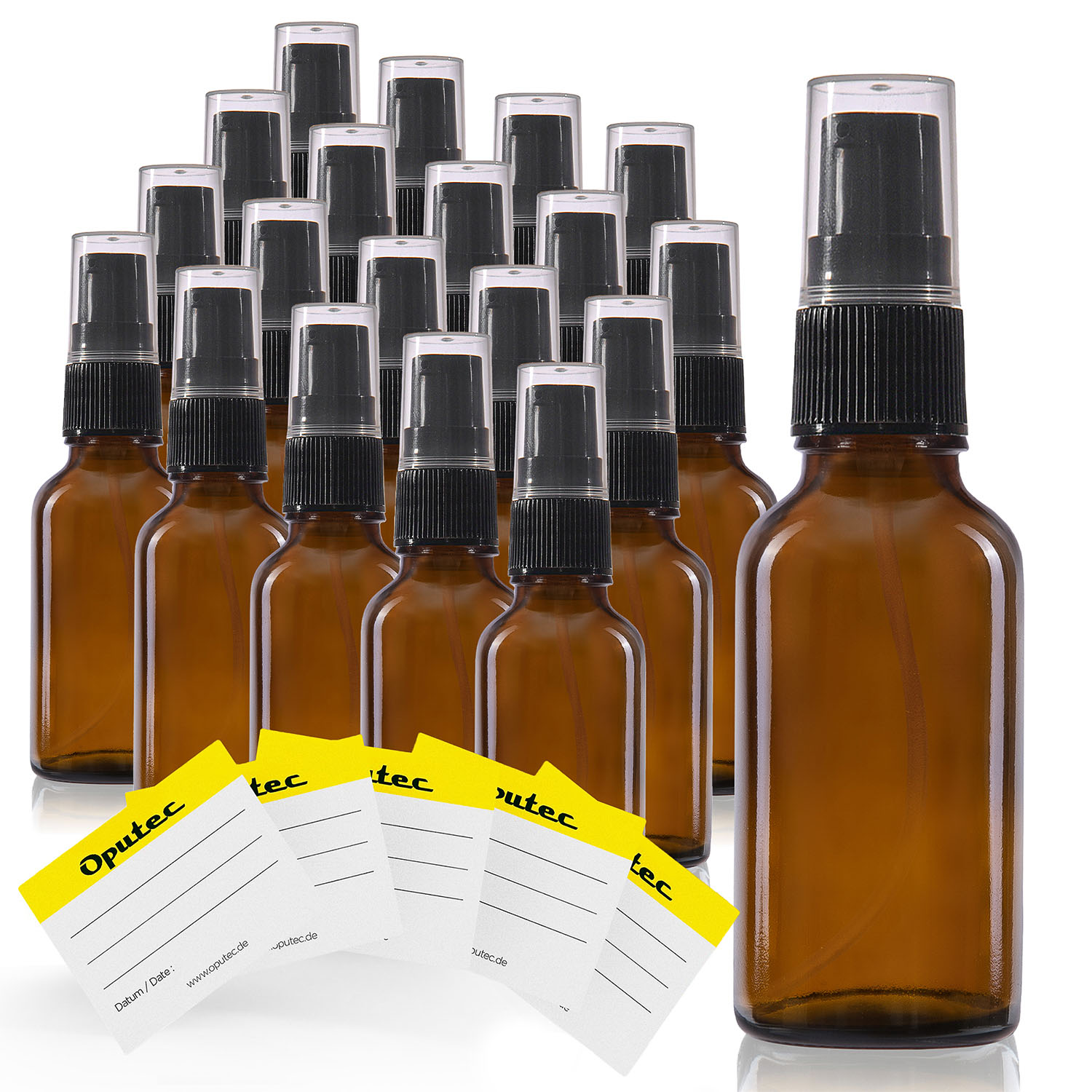 20x 30ml Pumpspender Pumpflasche aus Braunglas, Cremspender mit schwarzem Pumpkopf, inkl. Etiketten