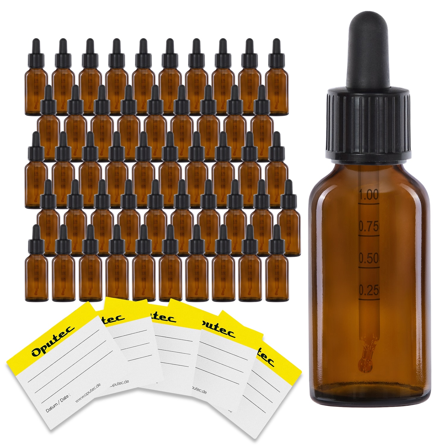 50x 30 ml Pipettenflaschen aus Braunglas mit Skala & Glaspipette – präzises Dosieren