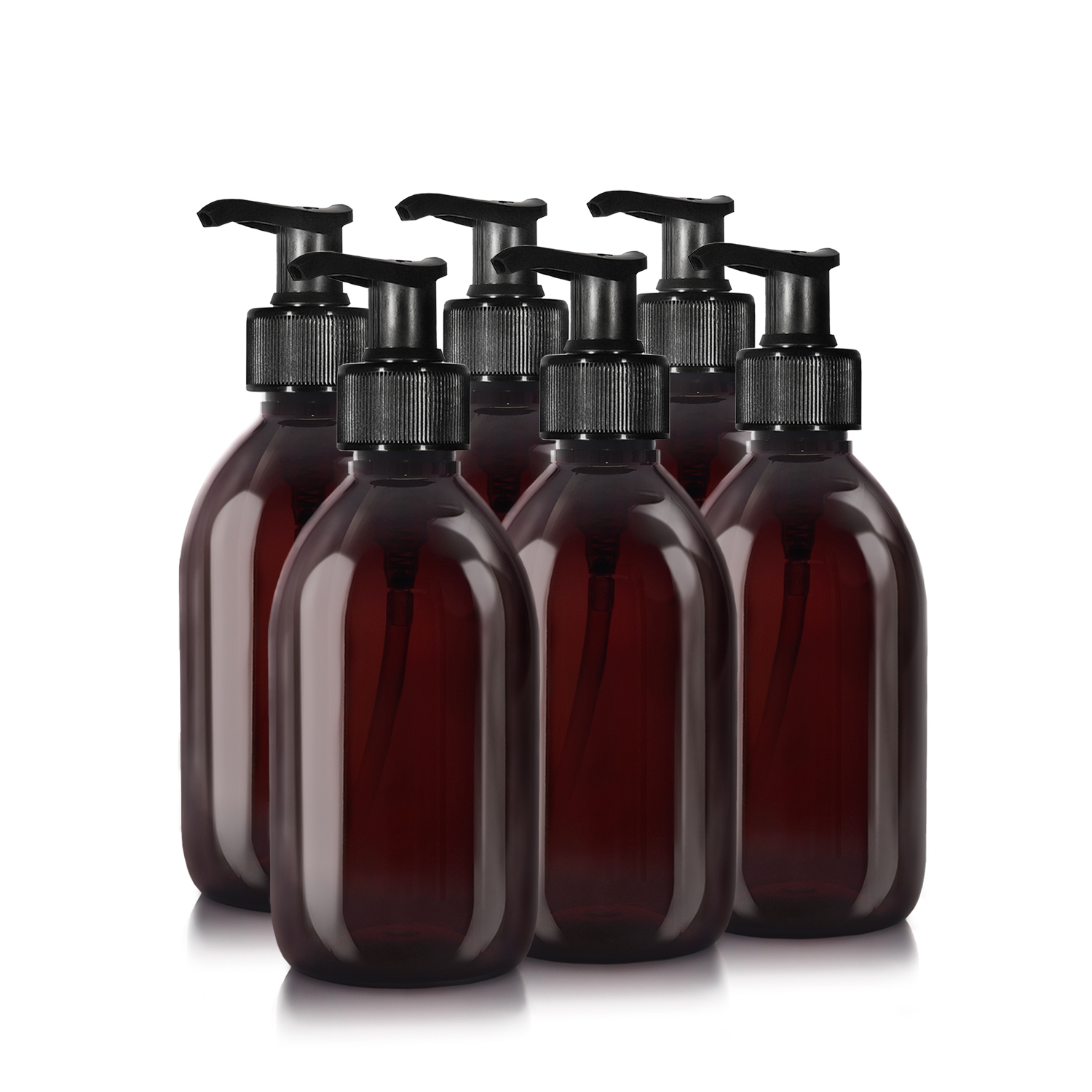 6 x 300ml Seifenspender aus Kunststoff braun