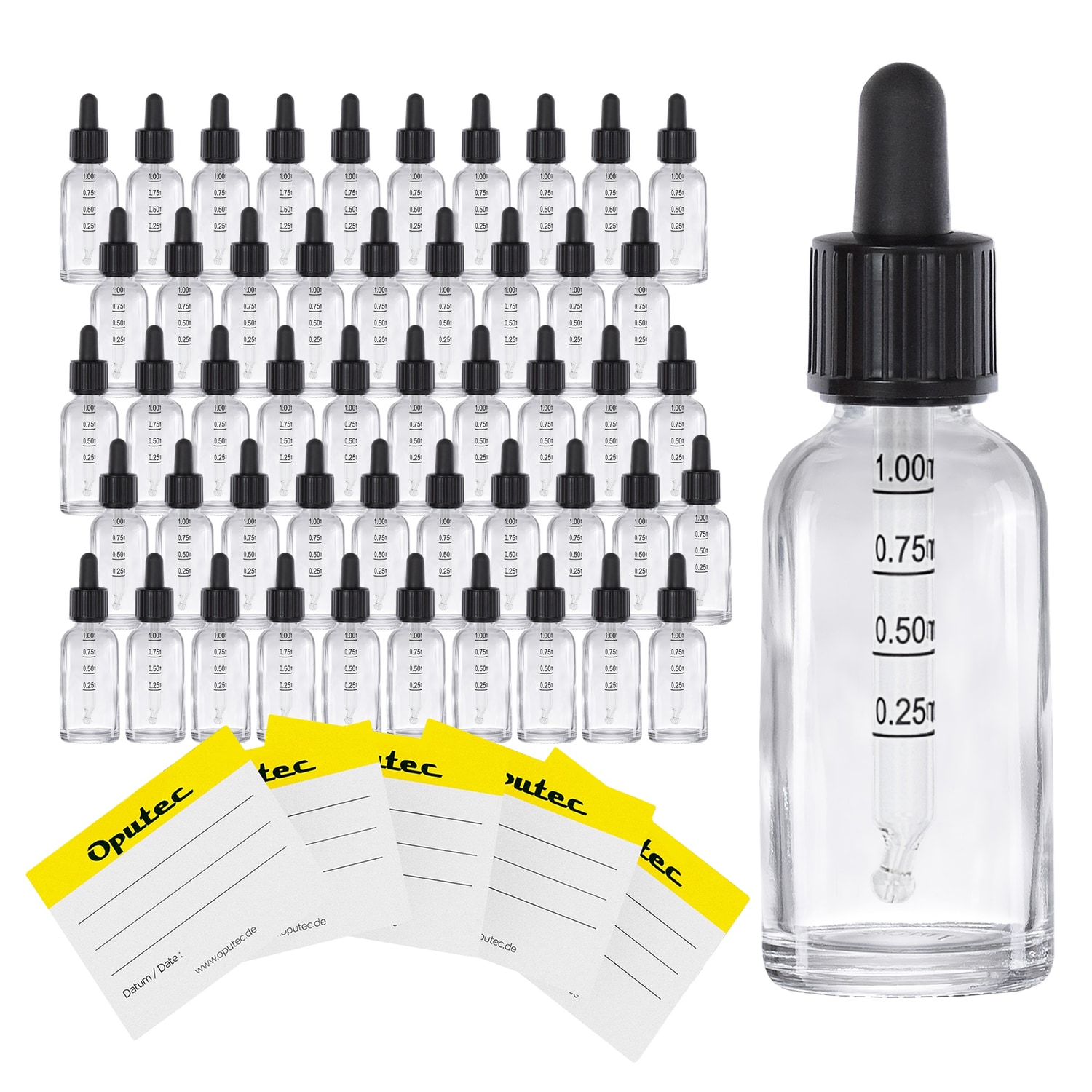 50x 30 ml Pipettenflaschen aus Klarglas mit Skala & Glaspipette – präzises Dosieren