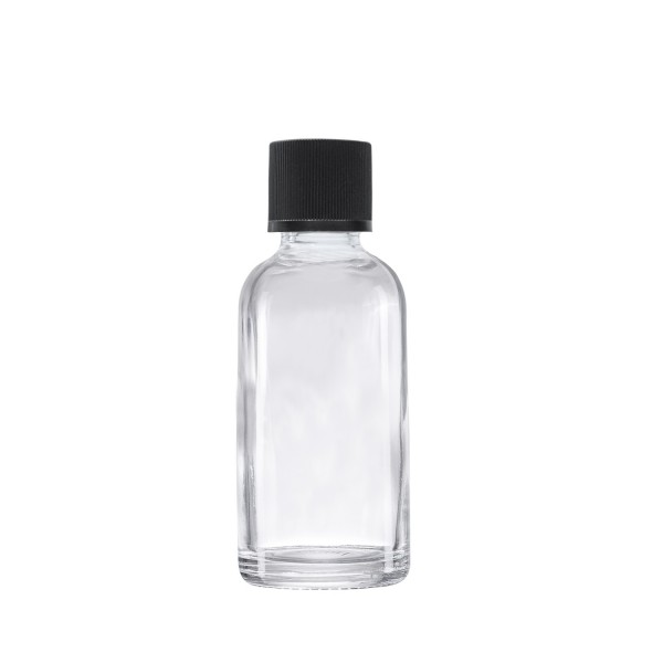 110x 30ml Tropfflasche aus Klarglas mit Tröpflereinsatz, schwarzer Deckel, Großpackung