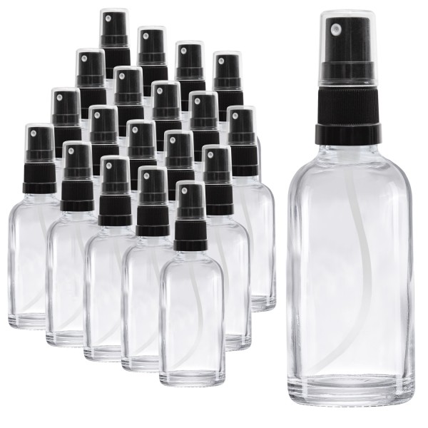 110x 30ml Sprühflasche aus Klarglas mit schwarzem Sprühaufsatz, Großpackung