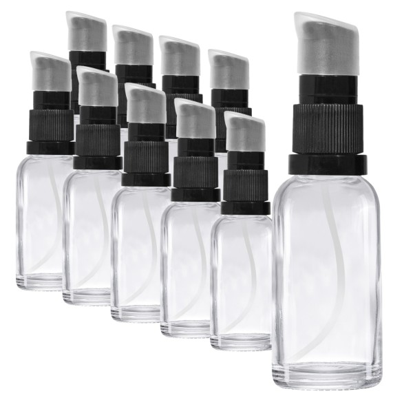 110x 30ml Pumpspender Pumpflasche aus Klarglas, Cremspender mit schwarzem Pumpkopf, Großpackung